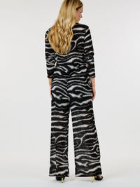 WOMEN'S LONG SLEEVE BUTTON UP TOP & ELASTIC WAIST PANTS ZEBRA PRINT 2PC.SET