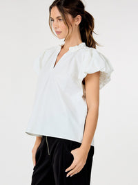 WOMEN'S SHORT PUFF SLEEVE V-NECK BLOUSE