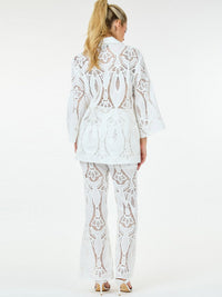 WOMEN'S LONG SLEEVE BLOUSE & WIDE LEG EYELET DETAILED 2PC. SET