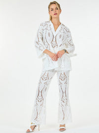 WOMEN'S LONG SLEEVE BLOUSE & WIDE LEG EYELET DETAILED 2PC. SET