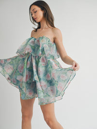 WOMEN'S SLEEVELESS FIT & FLARE TIERES FLORAL MINI DRESS