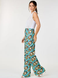 WOMEN'S ZIP UP MULTI PRINT WIDE LEG PANTS