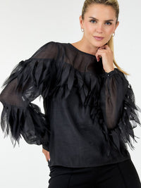 WOMEN'S LONG SLEEVE TIERED FRINGE BLOUSE