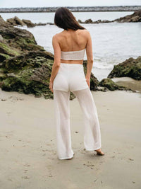 WOMEN'S CROP TUBE TOP & WIDE LEG PANTS 2PC SET