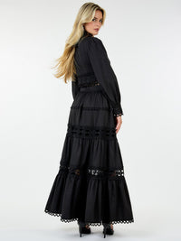 WOMEN'S LONG SLEEVE CROP TOP & ZIP UP MAXI SKIRT TIERED EYELET 2PC.SET
