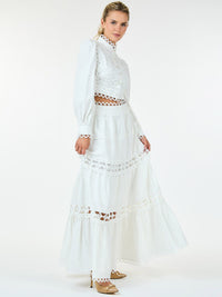 WOMEN'S LONG SLEEVE CROP TOP & ZIP UP MAXI SKIRT TIERED EYELET 2PC.SET