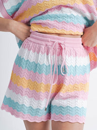 WOMEN'S SHORT SLEEVE TOP & ELASTIC WAIST SHORTS COLORBLOCK KNIT 2PC SET