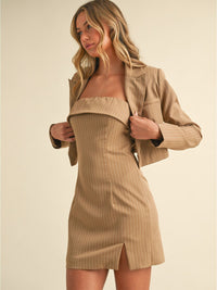 WOMEN'S LONG SLEEVE CROP BLAZER & SLEEVELESS MINI DRESS SET