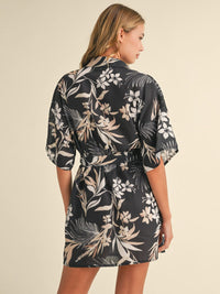 WOMEN'S SHORT SLEEVE BUTTON UP BELTED FRONT POCKETS FLORAL MINI DRESS