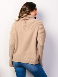 WOMEN'S LONG SLEEVE FRONT POCKET TURTLE NECK PULLOVER SWEATER