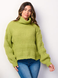 WOMEN'S LONG SLEEVE TURTLE NECK PULLOVER SWEATER
