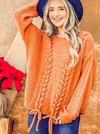 WOMEN'S LONG SLEEVE CABLE KNIT PULLOVER SWEATER