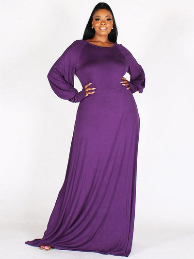 PLUS SIZE LONG SLEEVES SOLID MAXI DRESS