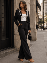 WOMEN'S LONG SLEEVE BLAZER & BUTTON CLOSURE BELL LEG PANTS 2PC. SET