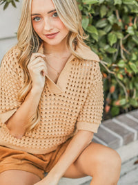 WOMEN'S SHORT SLEEVE V-NECK KNIT BLOUSE