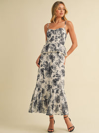 WOMEN'S SLEEVELESS SMOCK TIERED FLORAL MAXI DRESS