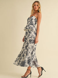 WOMEN'S SLEEVELESS SMOCK TIERED FLORAL MAXI DRESS