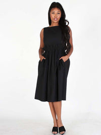 WOMEN'S SLEEVELESS BACK DETAILED FIT & FLARE MIDI DRESS