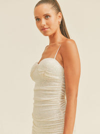 WOMEN'S SLEEVELESS RUCHED SEQUINS BODYCON MINI DRESS