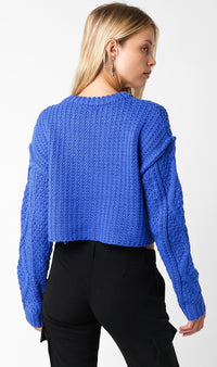 *********WOMEN'S LONG SLEEVE CABLE KNIT PULLOVER CROP SWEATER