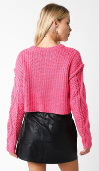 *********WOMEN'S LONG SLEEVE CABLE KNIT PULLOVER CROP SWEATER