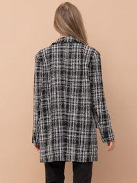 WOMEN'S LONG SLEEVE BUTTON CLOSURE POCKETS PLAID BLAZER