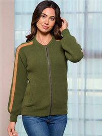 WOMEN'S LONG SLEEVE POCKETS ZIP UP SWEATER CARDIGAN