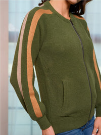 WOMEN'S LONG SLEEVE POCKETS ZIP UP SWEATER CARDIGAN