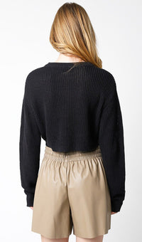 WOMEN'S LONG SLEEVE KNIT PULLOVER CROP SWEATER