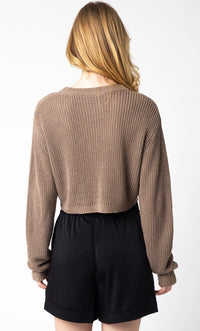 WOMEN'S LONG SLEEVE KNIT PULLOVER CROP SWEATER
