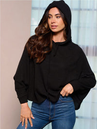 WOMEN'S LONG SLEEVE HOODED LOOSE FIT WAFFLE TOP