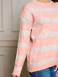WOMEN'S LONG SLEEVE STRIPES COLORBLOCK PULLOVER SWEATER