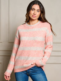 WOMEN'S LONG SLEEVE STRIPES COLORBLOCK PULLOVER SWEATER