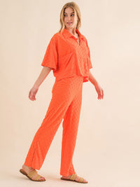 WOMEN'S SHORT SLEEVE BLOUSE & ELASTIC WAIST WIDE LEG PANTS CHEKERS 2PC. SET