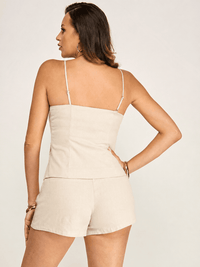 WOMEN'S SLEEVELESS BUTTON UP TOP & ZIP UP MINI SHORTS 2PC. SET
