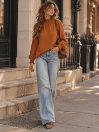 WOMEN'S LONG SLEEVE ELASTIC MOCK NECK BLOUSE