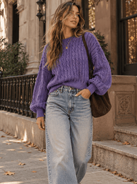 WOMEN'S LONG SLEEVE CABLE KNIT PULLOVER SWEATER