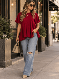 ENTRO WOMEN'S SHORT SLEEVE TUNIC PEPLUM BLOUSE