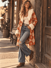 WOMEN'S LONG SLEEVE OPEN FRONT SELF TIE FRONT POCKETS MULTI PRINT CARDIGAN
