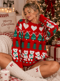 WOMEN'S LONG SLEEVE HOLIDAY PRINT PULLOVER SWEATER