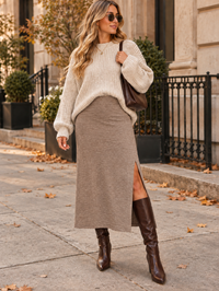 WOMEN'S ELASTIC WAIST SIDE SLIT MAXI SKIRT