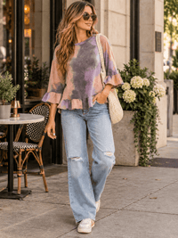 ENTRO WOMEN'S SHORT SLEEVE TIE DYE BLOUSE