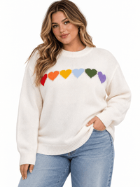 PLUS SIZE LONG SLEEVE HEARTS PRINT PULLOVER SWEATER