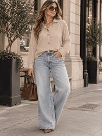 WOMEN'S LONG SLEEVE BUTTON UP STRIPES SHIRT