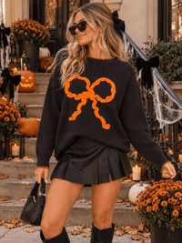 WOMEN'S LONG SLEEVE BOW PULLOVER SWEATER