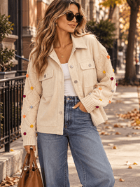 WOMEN'S LONG SLEEVE BUTTON CLOSURE FRONT POCKETS CORDUROY JACKET