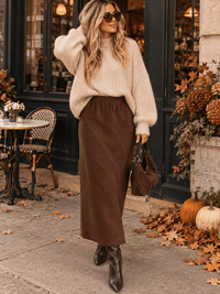 WOMEN'S ELASTIC WAIST DETAILED MAXI SKIRT