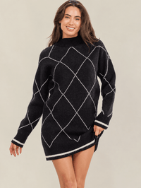WOMEN'S LONG SLEEVE COLORBLOCK STRIPES TURTLE NECK SWEATER MINI DRESS