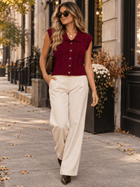WOMEN'S SLEEVELESS BUTTON UP KNIT SWEATER TOP