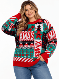 PLUS SIZE LONG SLEEVE XMAS HOLIDAY GRAPHIC PULLOVER SWEATER
